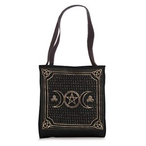triple moon with pentagram and triskele tote bag