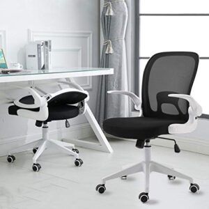 ipkig foldable office chair – home office desk chairs with wheels and flip-up arms – foldable backrest mesh computer chair adjustable swivel rolling home executive (white)