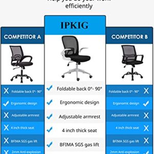 IPKIG Foldable Office Chair - Home Office Desk Chairs with Wheels and Flip-Up Arms - Foldable Backrest Mesh Computer Chair Adjustable Swivel Rolling Home Executive (White)