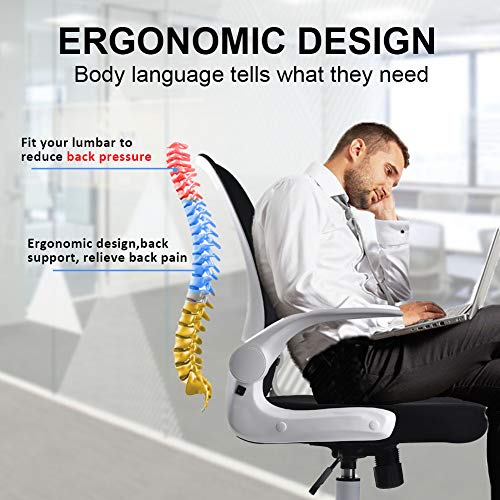 IPKIG Foldable Office Chair - Home Office Desk Chairs with Wheels and Flip-Up Arms - Foldable Backrest Mesh Computer Chair Adjustable Swivel Rolling Home Executive (White)