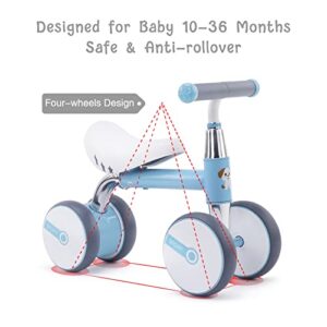 Baby Balance Bike Riding Toys for Toddler Baby Balance Bike Walker 4 Wheels No Pedal Bicycle to Exercise Standing and Running Birthday Gift for 18-36 Months Boys Girls (Blue)