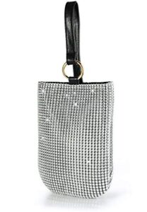 hoxis glitter evening handbag women clutch sparkle purse bag for party wedding prom (silver&black)