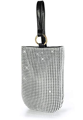 HOXIS Glitter Evening Handbag Women Clutch Sparkle Purse Bag for Party Wedding Prom (Silver&Black)