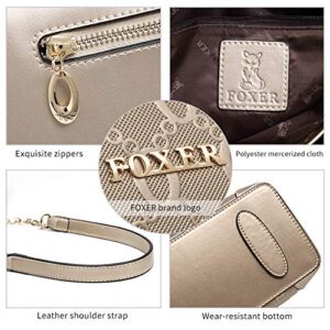 FOXER Leather Crossbody Bags for Women, Genuine Leather Ladies Fashion Shoulder Chain Bags Women's Small Messenger Bags Womens Casual Medium Crossbody Satchel Purses and Handbags (Gold)