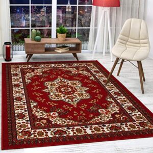 antep rugs alfombras oriental traditional 5×7 non-skid (non-slip) low profile pile rubber backing indoor area rugs (maroon, 5′ x 7′)
