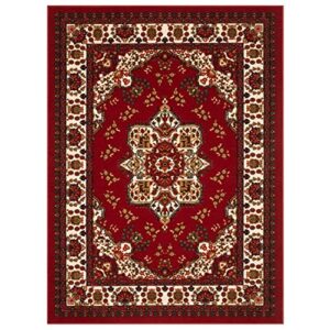 Antep Rugs Alfombras Oriental Traditional 5x7 Non-Skid (Non-Slip) Low Profile Pile Rubber Backing Indoor Area Rugs (Maroon, 5' x 7')