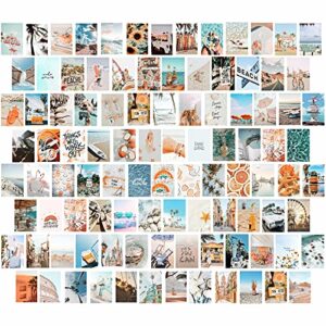 koskimer 100pcs beach wall collage kit aesthetic pictures, 100 set 4×6 inch, preppy room decor aesthetic, wall decor for bedroom teen girl, cute vsco room decor posters, photo collage kit for dorm