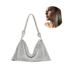 alstyture evening prom bag for women – diamond bling handbag for girls – sparkly rhinestone purse underarm hobo clutch bag (silver)