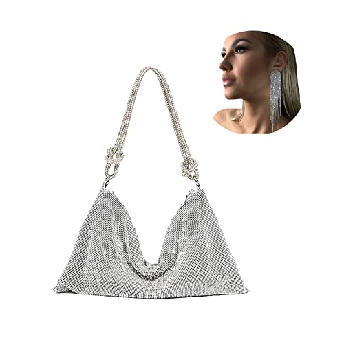 ALSTYTURE Evening Prom Bag for Women - Diamond Bling Handbag for Girls - Sparkly Rhinestone Purse Underarm Hobo Clutch Bag (silver)