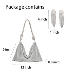 ALSTYTURE Evening Prom Bag for Women - Diamond Bling Handbag for Girls - Sparkly Rhinestone Purse Underarm Hobo Clutch Bag (silver)