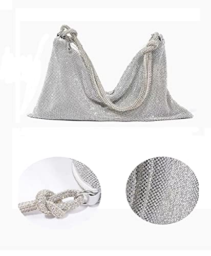 ALSTYTURE Evening Prom Bag for Women - Diamond Bling Handbag for Girls - Sparkly Rhinestone Purse Underarm Hobo Clutch Bag (silver)