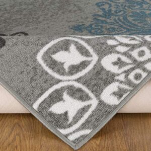 Antep Rugs Alfombras Modern Floral 5x7 Non-Skid (Non-Slip) Low Profile Pile Rubber Backing Indoor Area Rugs (Gray, 5' x 7')