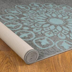 Antep Rugs Alfombras Modern Floral 5x7 Non-Skid (Non-Slip) Low Profile Pile Rubber Backing Indoor Area Rugs (Gray, 5' x 7')