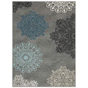 Antep Rugs Alfombras Modern Floral 5x7 Non-Skid (Non-Slip) Low Profile Pile Rubber Backing Indoor Area Rugs (Gray, 5' x 7')