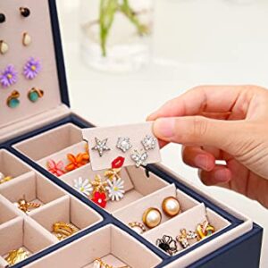 QBestry Stud Earring Organizer for Women Girl Mens Jewelry Box for Earrings Necklace Jewelry Organizer,Girls Earring Box for Womens Necklace Holder Rings Organizer Bracelet Earring Storage Case,Blue