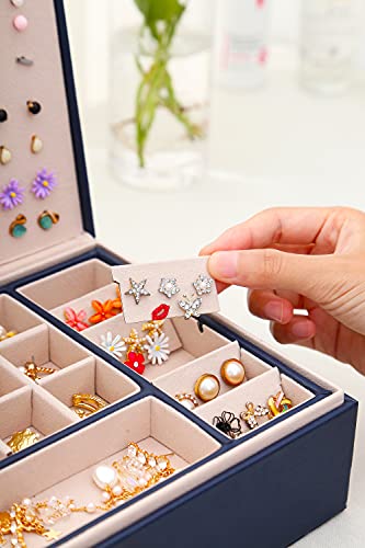 QBestry Stud Earring Organizer for Women Girl Mens Jewelry Box for Earrings Necklace Jewelry Organizer,Girls Earring Box for Womens Necklace Holder Rings Organizer Bracelet Earring Storage Case,Blue