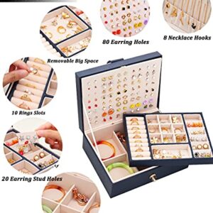 QBestry Stud Earring Organizer for Women Girl Mens Jewelry Box for Earrings Necklace Jewelry Organizer,Girls Earring Box for Womens Necklace Holder Rings Organizer Bracelet Earring Storage Case,Blue