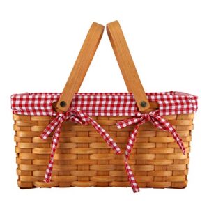 Yesland Picnic Basket, Natural Woven Basket with Double Folding Handles, Woodchip Basket & Organizer Blanket Storage for Egg Gathering, Wedding, Candy Gift & Toy (13 x 8 x 6-1/4 Inches)