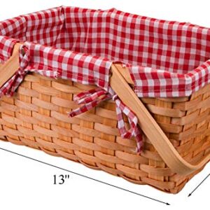 Yesland Picnic Basket, Natural Woven Basket with Double Folding Handles, Woodchip Basket & Organizer Blanket Storage for Egg Gathering, Wedding, Candy Gift & Toy (13 x 8 x 6-1/4 Inches)