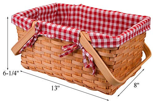 Yesland Picnic Basket, Natural Woven Basket with Double Folding Handles, Woodchip Basket & Organizer Blanket Storage for Egg Gathering, Wedding, Candy Gift & Toy (13 x 8 x 6-1/4 Inches)