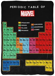 marvel periodic table blanket – measures 62 x 90 inches – fade resistant super soft fleece bedding (official marvel product)