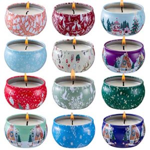 yih christmas scented candles gift sets, natural soy wax 2.5 oz unit portable travel tin perfect for women anniversary – 12 pack