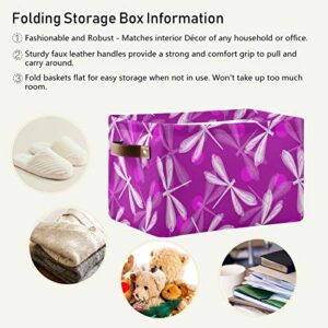 Bardic Storage Basket Purple Butterfly Canvas Fabric Foldable Storage Bins Cubes Baskets Containers with Handles Bedroom Toys Clothes Closet Organizer