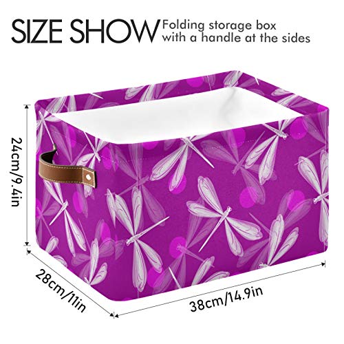 Bardic Storage Basket Purple Butterfly Canvas Fabric Foldable Storage Bins Cubes Baskets Containers with Handles Bedroom Toys Clothes Closet Organizer