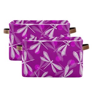 Bardic Storage Basket Purple Butterfly Canvas Fabric Foldable Storage Bins Cubes Baskets Containers with Handles Bedroom Toys Clothes Closet Organizer