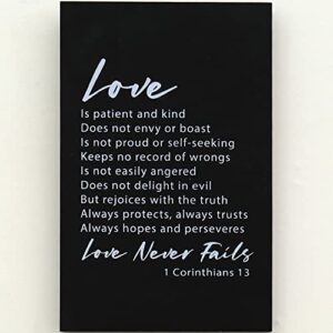 1 corinthians 13 4-8 scripture wall art 14×9 wood sign. love is patient love is kind love never fails bible verse wall decor. christian modern farmhouse religious home decor plaque for living room.