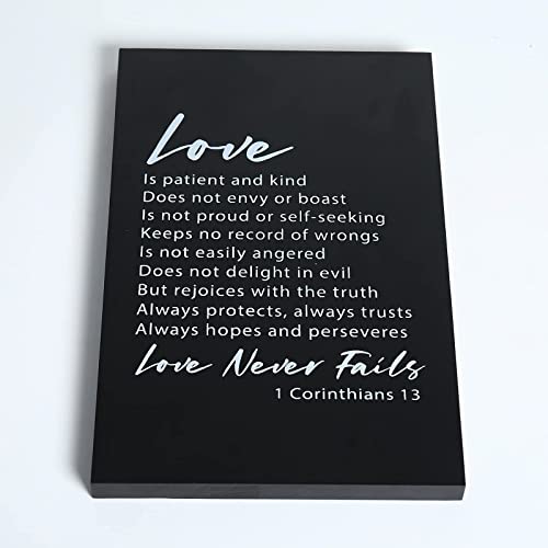 1 Corinthians 13 4-8 Scripture Wall Art 14x9 Wood Sign. Love is Patient Love is Kind Love Never Fails Bible Verse Wall Decor. Christian Modern Farmhouse Religious Home Decor Plaque for Living Room.
