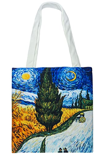 Rejolly 4 Pack Canvas Art Tote Bag Vincent Van Gogh Aesthetic Impressionist Accent Painting Printed Purse Stylish Shoulder Handbag for Women Men