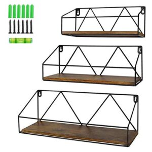 petaflop floating wall shelves set of 3, rustic wood storage shelf for bathroom, bedroom, kitchen, living room