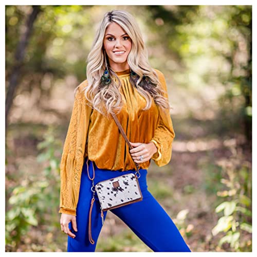 STS Ranchwear Women's Cowhide Package Deal Compact Durable Leather Brown Casual Crossbody Bag with Adjustable Strap