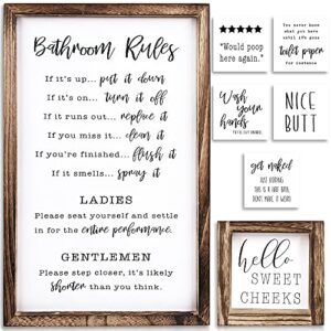 kibaga farmhouse bathroom decor set of 2 – funny interchangeable wall signs that will bring a good laugh to your bathroom – rustic wooden picture frames with unique sayings are perfect for your home