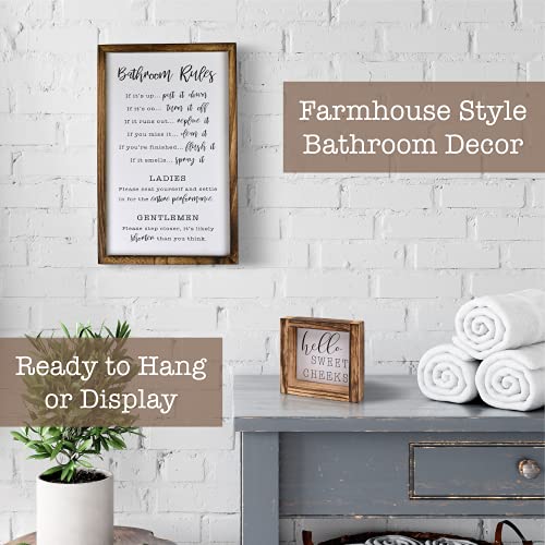 KIBAGA Farmhouse Bathroom Decor Set of 2 - Funny Interchangeable Wall Signs That Will Bring a Good Laugh to Your Bathroom - Rustic Wooden Picture Frames with Unique Sayings are Perfect for Your Home