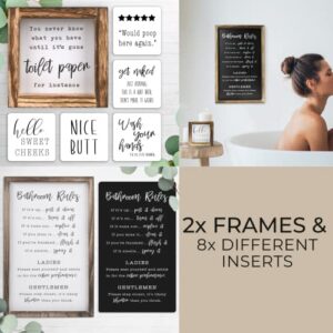 KIBAGA Farmhouse Bathroom Decor Set of 2 - Funny Interchangeable Wall Signs That Will Bring a Good Laugh to Your Bathroom - Rustic Wooden Picture Frames with Unique Sayings are Perfect for Your Home