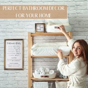 KIBAGA Farmhouse Bathroom Decor Set of 2 - Funny Interchangeable Wall Signs That Will Bring a Good Laugh to Your Bathroom - Rustic Wooden Picture Frames with Unique Sayings are Perfect for Your Home