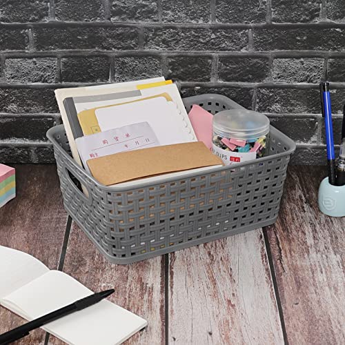 Anbers Small Plastic Storage Basket, 10.03" x 7.59" x 4.09", Pack of 6, Gray