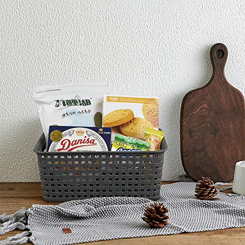 Anbers Small Plastic Storage Basket, 10.03" x 7.59" x 4.09", Pack of 6, Gray