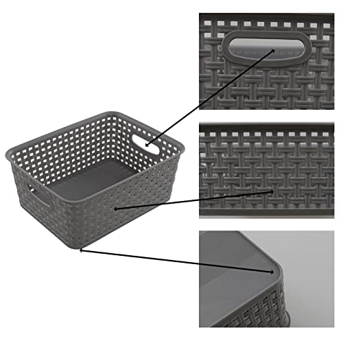 Anbers Small Plastic Storage Basket, 10.03" x 7.59" x 4.09", Pack of 6, Gray