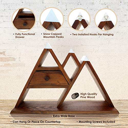 Rustic Curiosities Large Mountain Shelf - 20X12X4.5 Inch Crystal Shelf for Succulents, Plants, Essential Oils, Includes Pull Out Drawer, Extra Wide Base Crystal Holder (Brown)