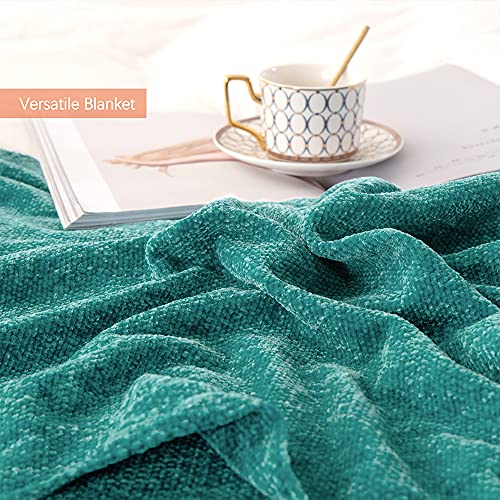 ACCOTIA Teal Chenille Throw Blanket for Couch, Super Soft Fluffy Throw Blanket for Chair, 50X60inches - Warm Decorative Blankets with Tassels for Home Décor, Bed and Living Room (50"X60", Teal)