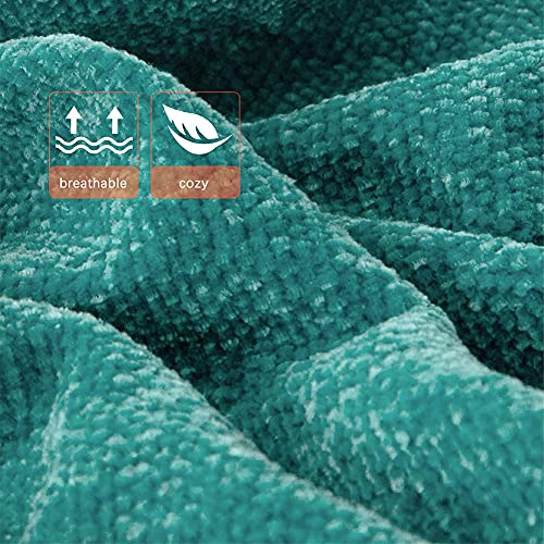 ACCOTIA Teal Chenille Throw Blanket for Couch, Super Soft Fluffy Throw Blanket for Chair, 50X60inches - Warm Decorative Blankets with Tassels for Home Décor, Bed and Living Room (50"X60", Teal)