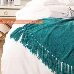 ACCOTIA Teal Chenille Throw Blanket for Couch, Super Soft Fluffy Throw Blanket for Chair, 50X60inches - Warm Decorative Blankets with Tassels for Home Décor, Bed and Living Room (50"X60", Teal)