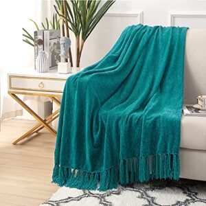 ACCOTIA Teal Chenille Throw Blanket for Couch, Super Soft Fluffy Throw Blanket for Chair, 50X60inches - Warm Decorative Blankets with Tassels for Home Décor, Bed and Living Room (50"X60", Teal)