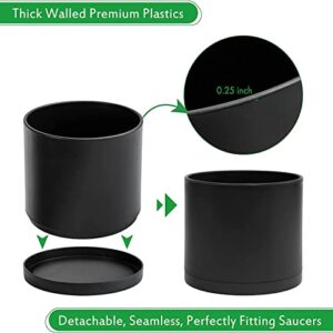 8 Inch Plastic Planter Pots for Plant Pot with Drainage Hole and Seamless Saucers, Black Color, 74-O-S-2