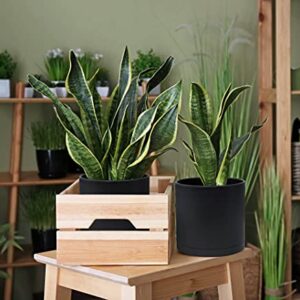 8 Inch Plastic Planter Pots for Plant Pot with Drainage Hole and Seamless Saucers, Black Color, 74-O-S-2