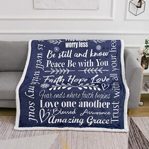 christian throw blanket religious gifts – inspirational fluffy blankets with faith hope love messages for christian gifts for women | snuggly soft and cozy blanket christian decor | 50″ x 60″