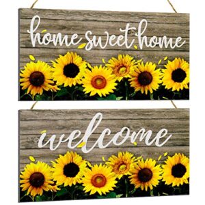 jetec 2 pieces sunflowers front porch door plaque sunflower welcome wooden sign sweet home hanging wood door sign sunflower front porch hanging decoration for home living room decor, 11 x 6 inch